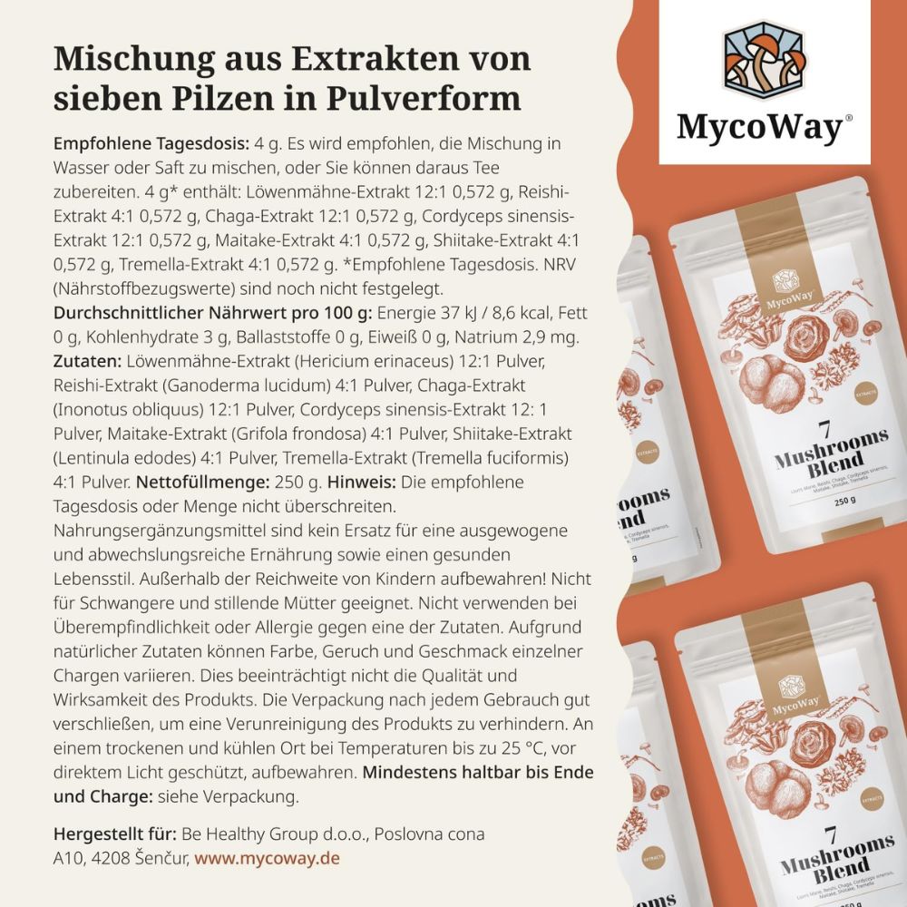 MycoWay | Mischung aus sieben Pilzextrakten - 250g Pulver