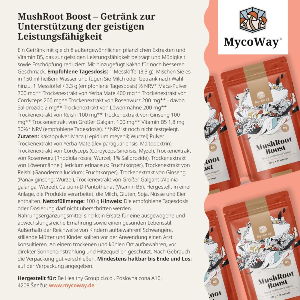 MycoWay | MushRoot Boost - Getränk für geistige Leistungsfähigkeit - 100g