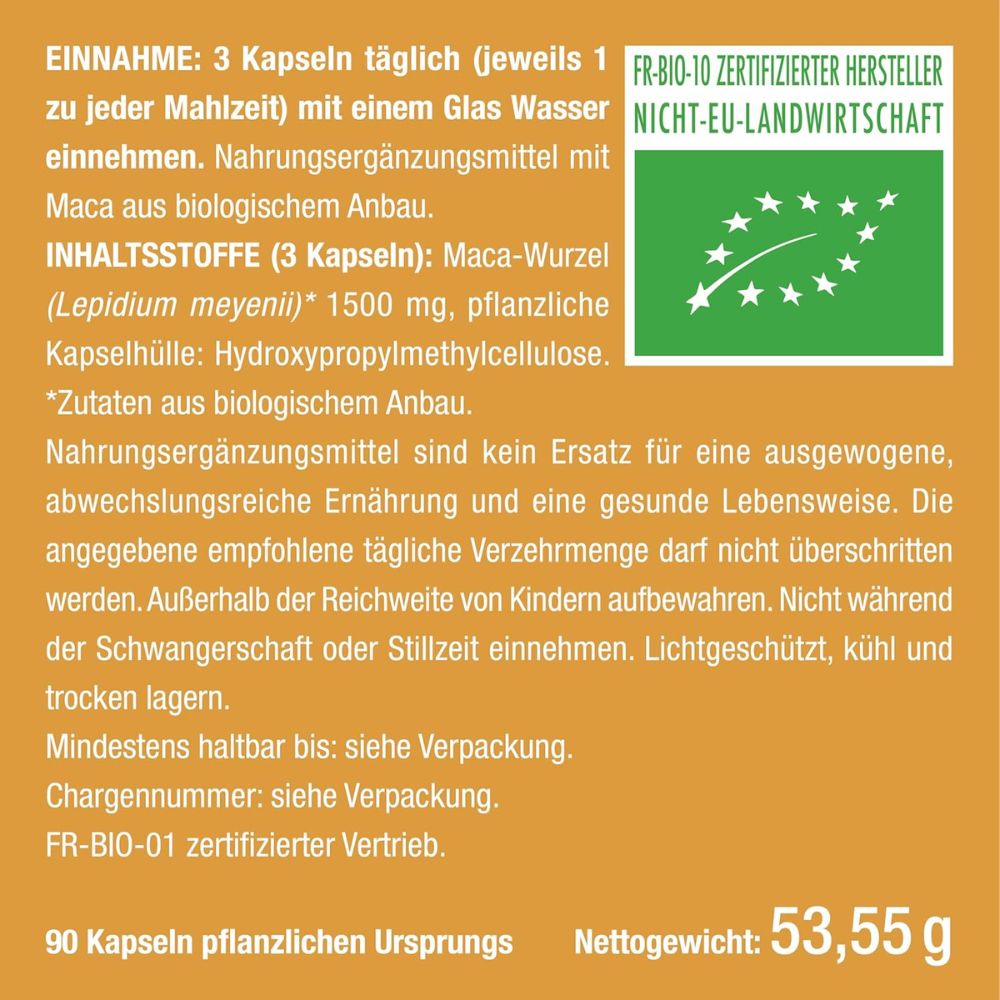 Nutrimea | Bio Maca Hochdosiert 1500 mg Maca-Wurzel-Extrakt aus den peruanischen Anden – 60 Kapseln