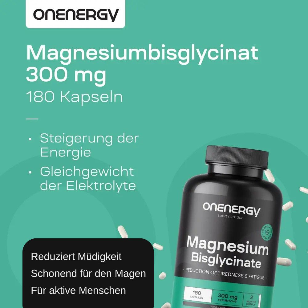 OnEnergy | Magnesiumbisglycinat 300 mg für maximale Effizienz - 180 Kapseln
