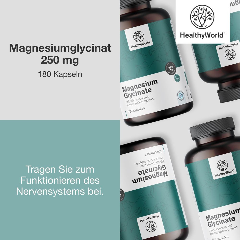 HealthyWorld | Magnesiumglycinat 250 mg - 180 Kapseln
