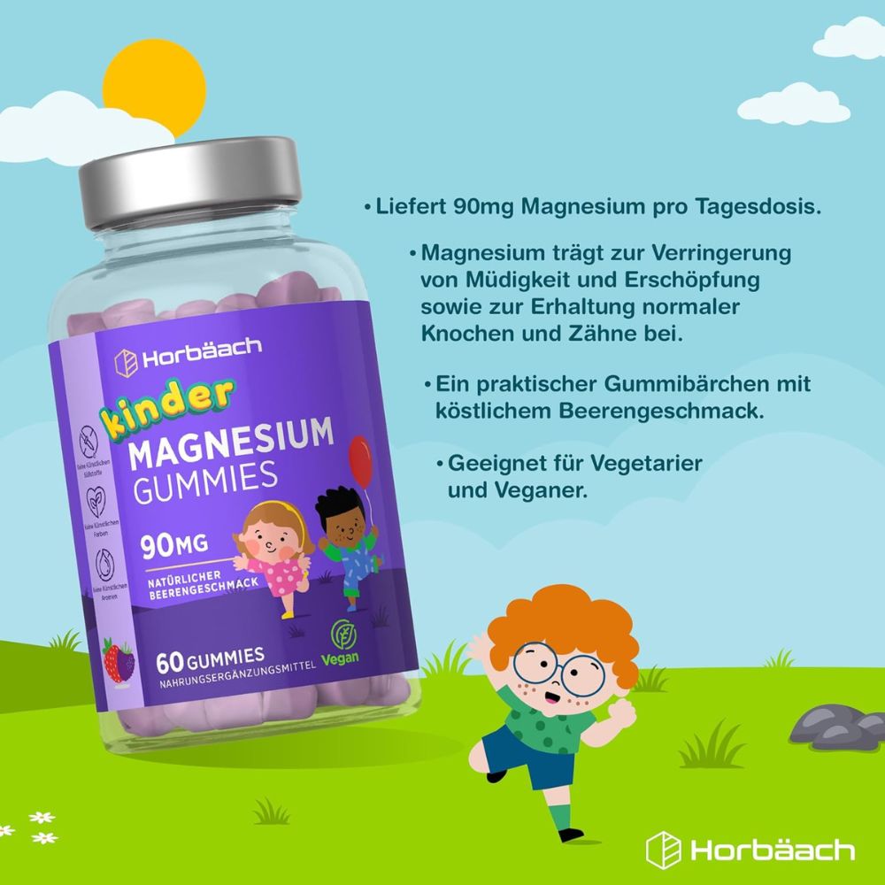 Horbaach | Magnesium 90mg Gummibärchen für Kinder - 60 Stück