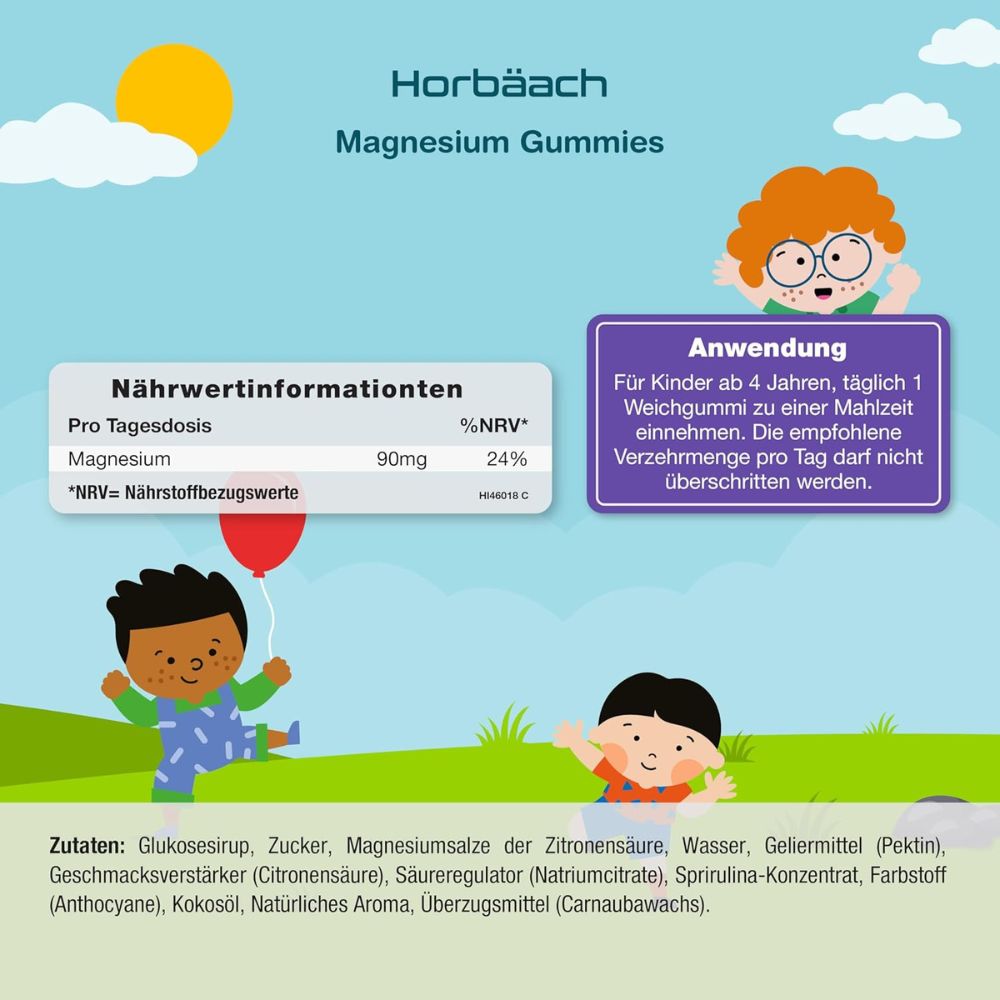 Horbaach | Magnesium 90mg Gummibärchen für Kinder - 60 Stück