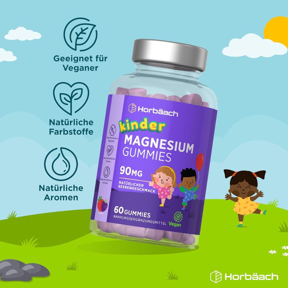 Horbaach | Magnesium 90mg Gummibärchen für Kinder - 60 Stück