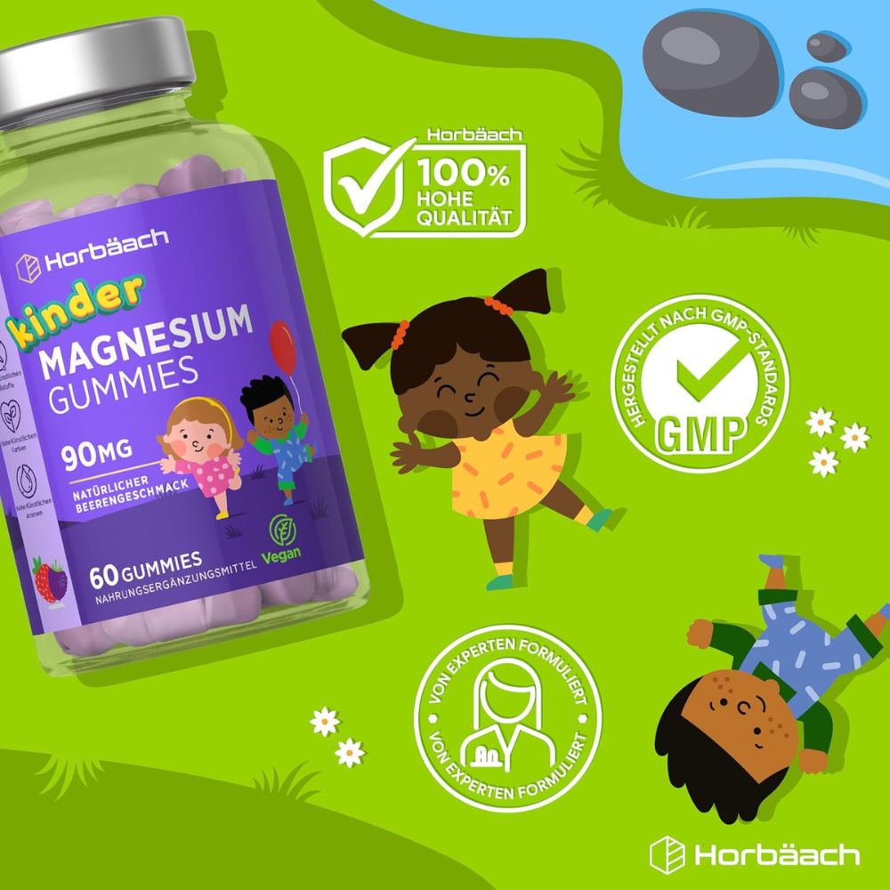 Horbaach | Magnesium 90mg Gummibärchen für Kinder - 60 Stück