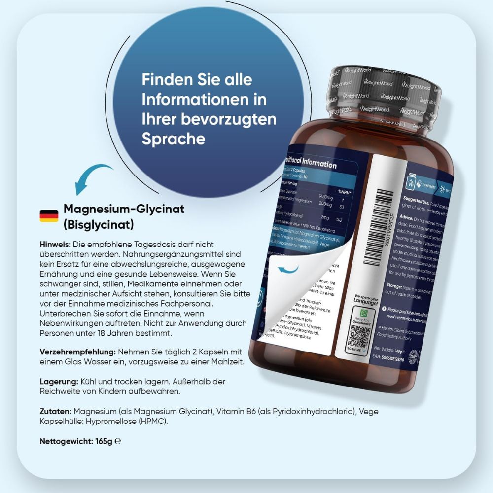 WeightWorld | Magnesium Glycinat - Bisglycinat - 180 Kapseln