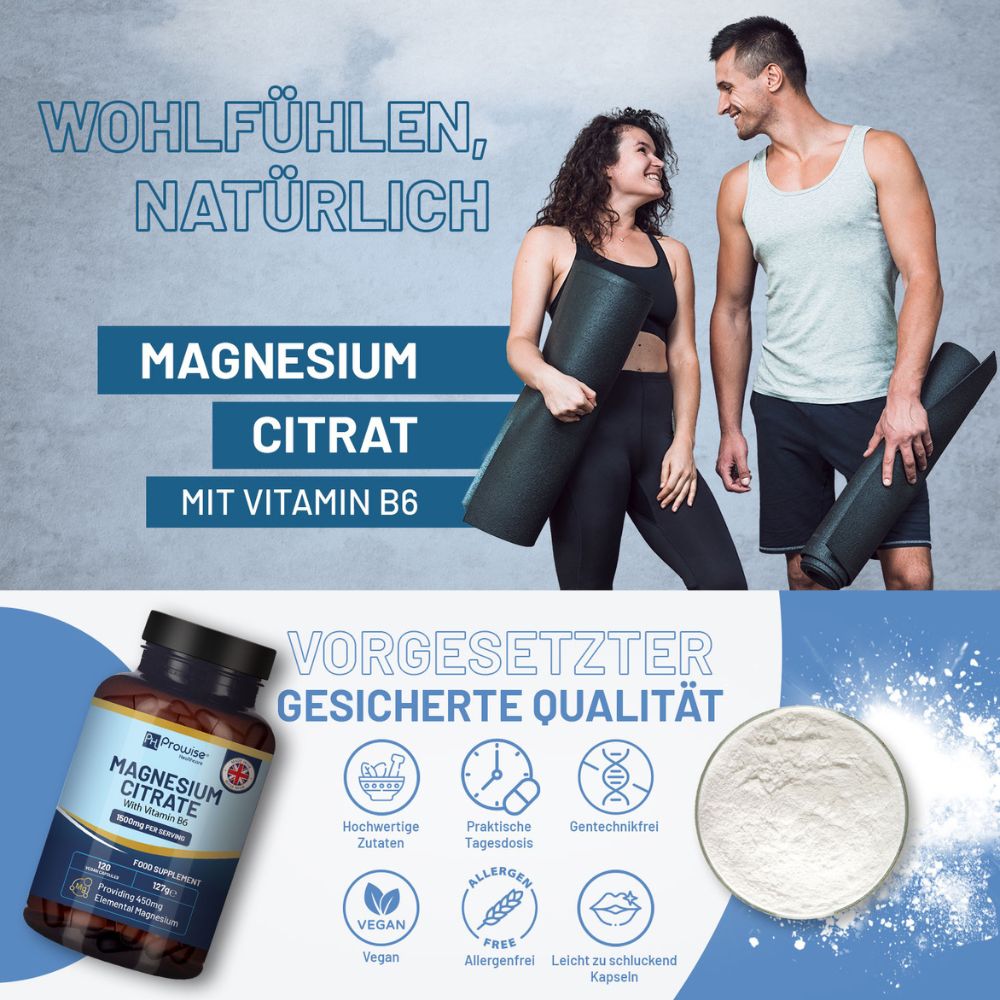 Prowise Healthcare | Magnesiumcitrat 1500 mg mit Vitamin B6 - 120 Kapseln