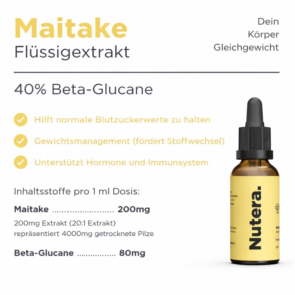 Nutera | Maitake (Grifola frondosa) Flüssigextrakt 20:1 – 30 % Beta-Glucane – 30 ml