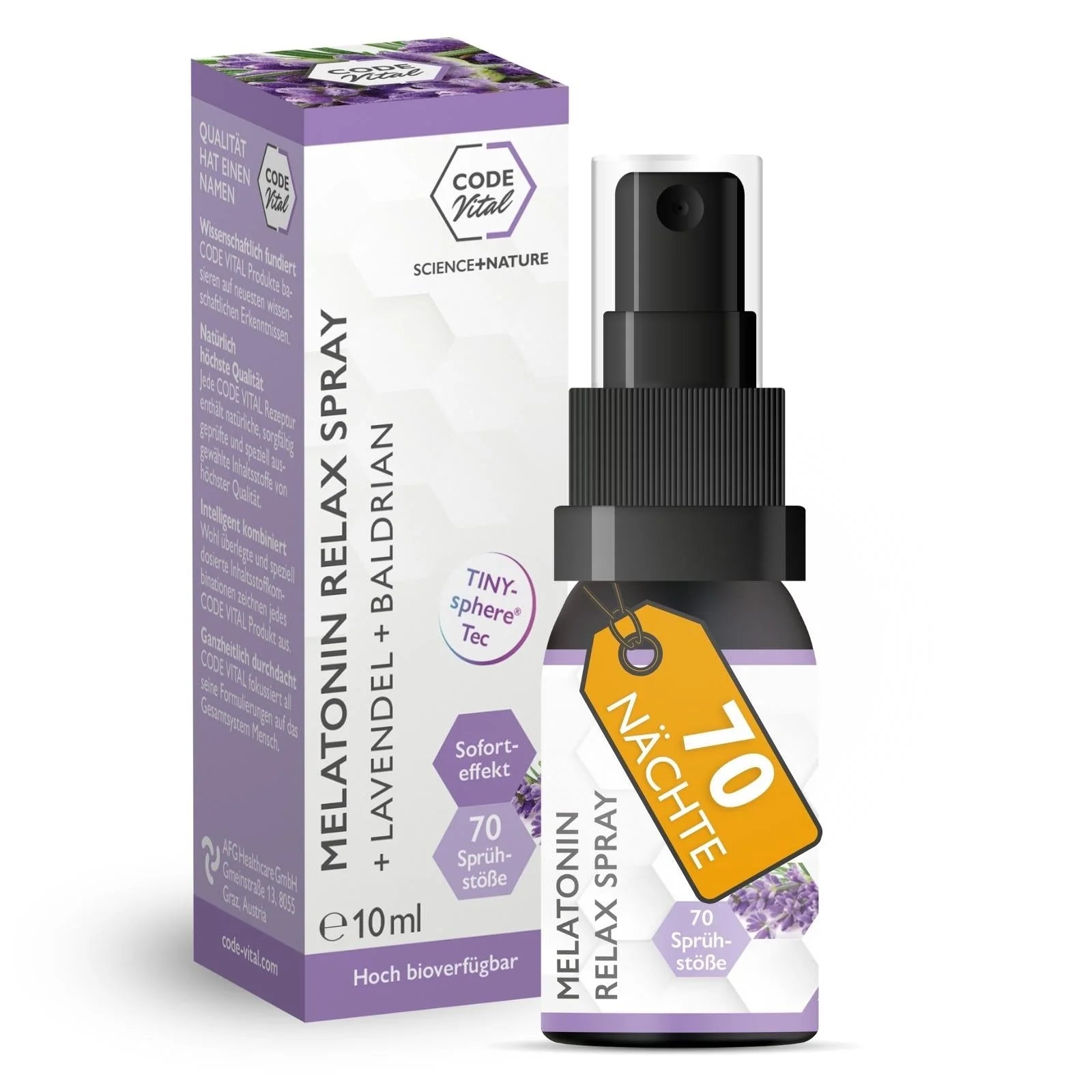 Code Vital Melatonin - Lavendel- Baldrian Relax Spray - Für erholsamen SCHLAF