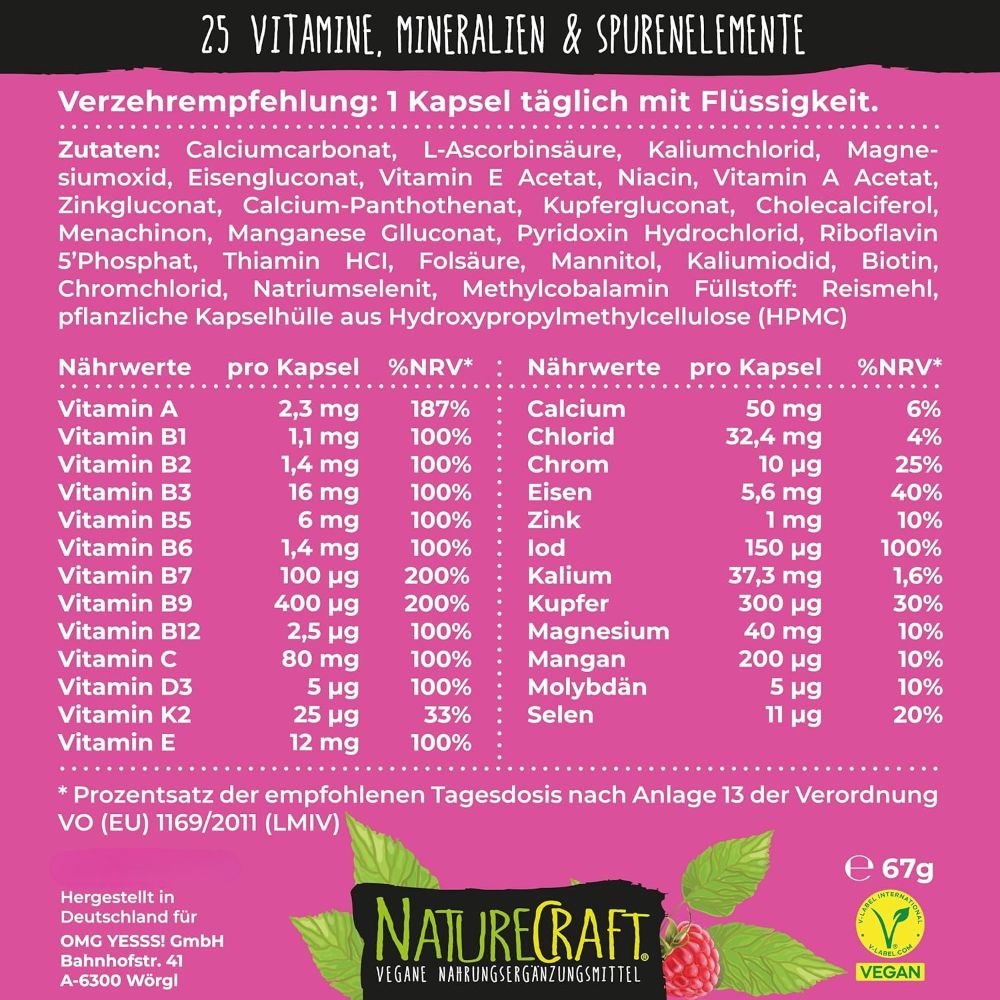 NatureCraft | Vegan Multivitamins - 120 Kapseln