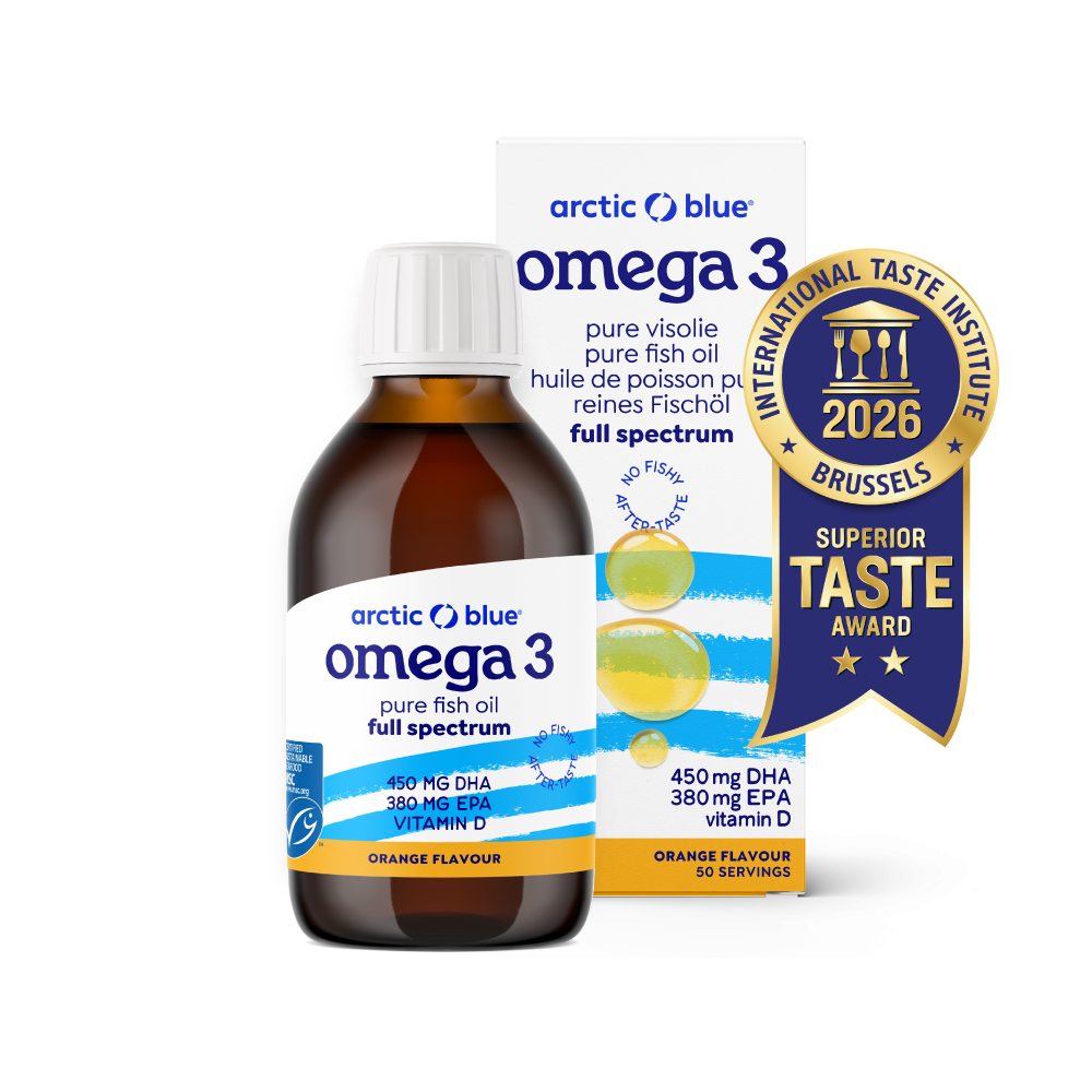 Arctic Blue | Omega 3 DHA- und EPA-Fischöl mit Vitamin D3 (Orangengeschmack) - MSC - 250 ml