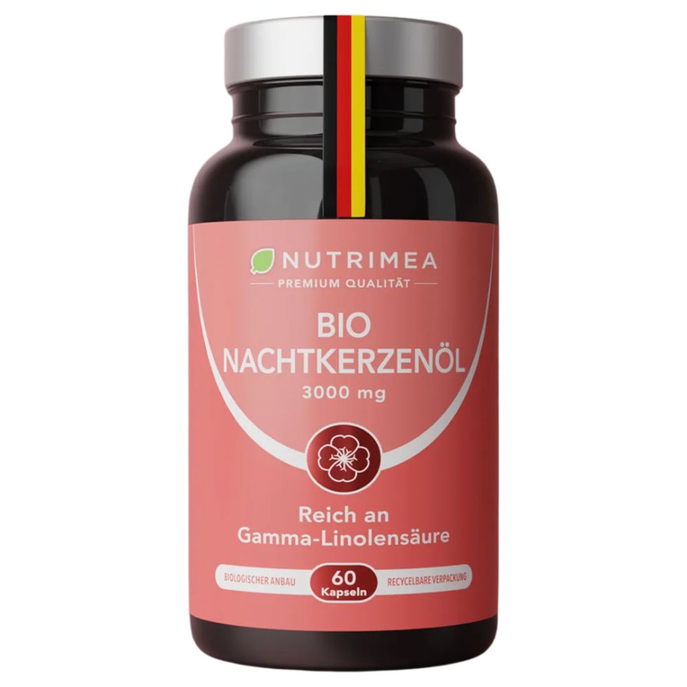 Nutrimea | BIO Nachtkerzenöl 3000 mg – 9 % Gamma-Linolensäure – 60 Kapseln