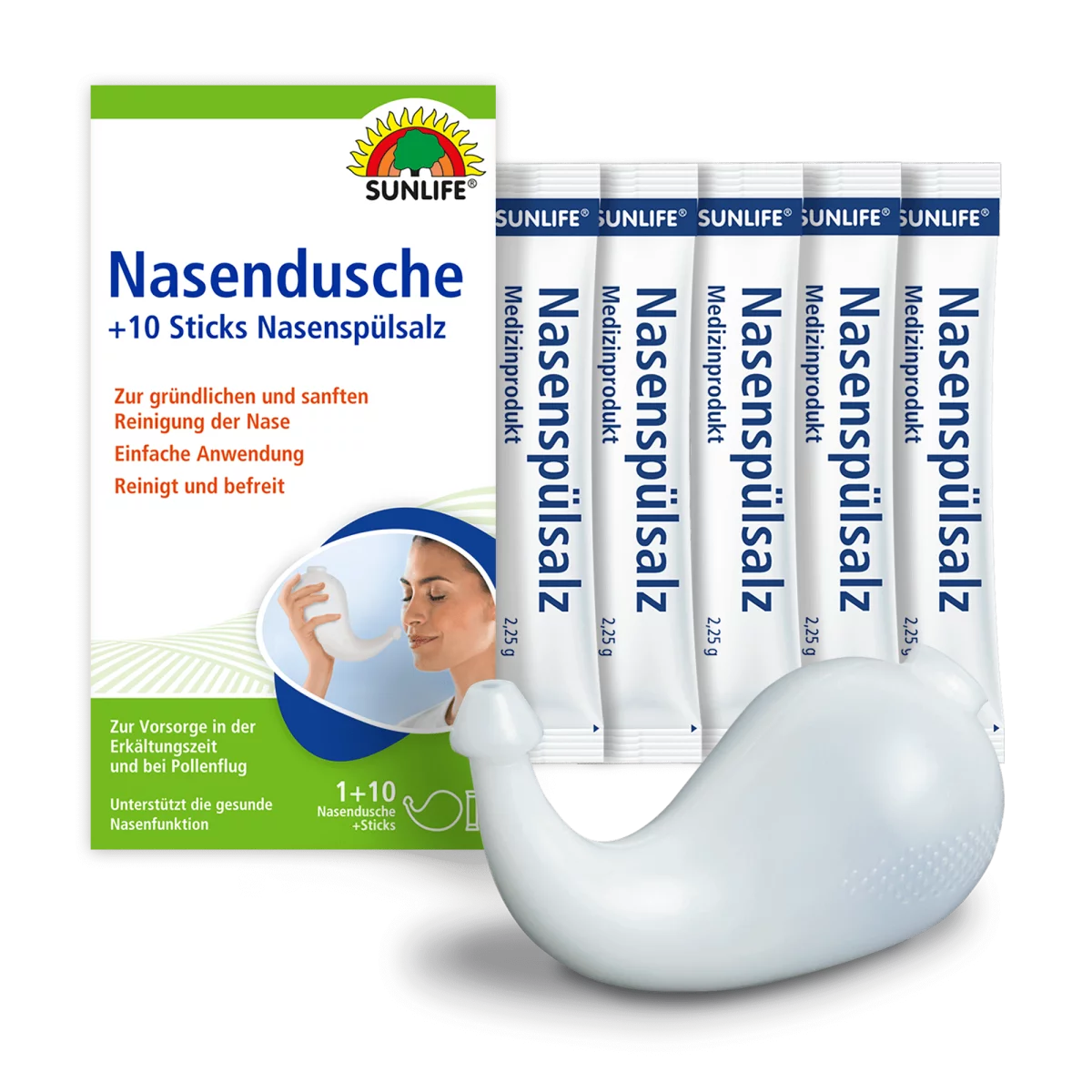 Sunlife | Nasendusche + 10 Sticks Nasenspülsalz