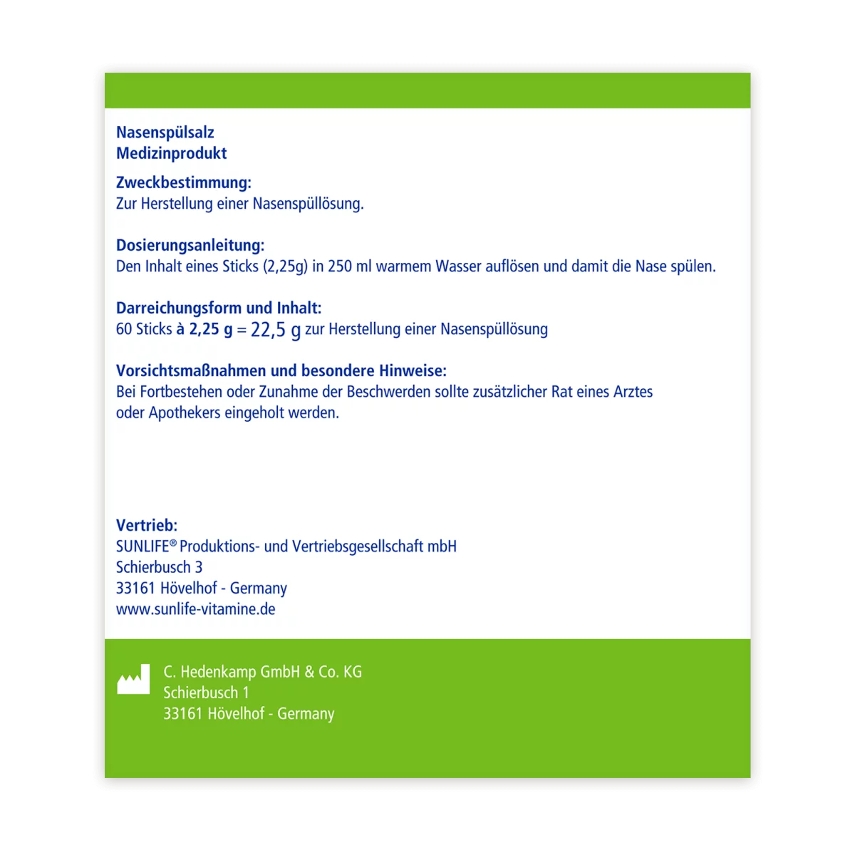 Sunlife | Nasenspülsalz 60 Sticks