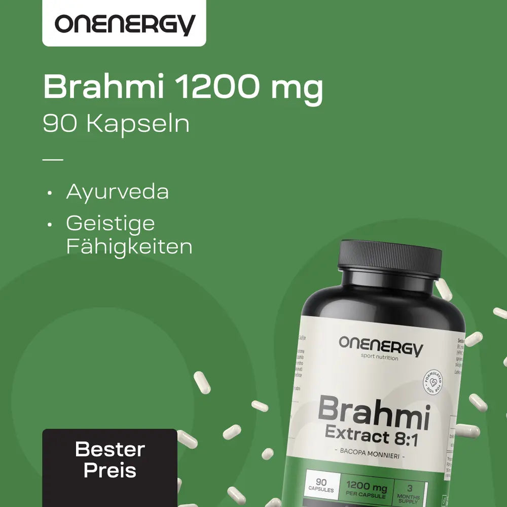 OnEnergy | Brahmi 1200 mg - Lernen, Konzentration und Denkfähigkeit - 90 Kapseln