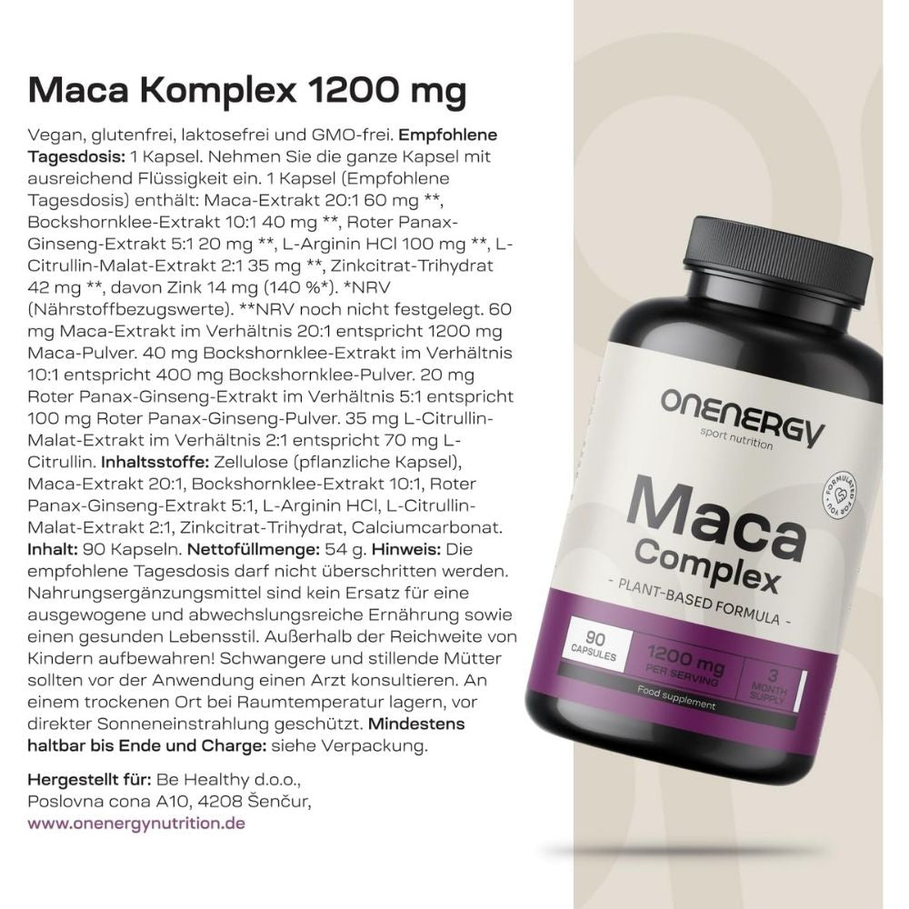 OnEnergy | Maca Komplex 1200 mg Für Energie, Ausdauer und sexuelle Vitalität - 90 Kapseln