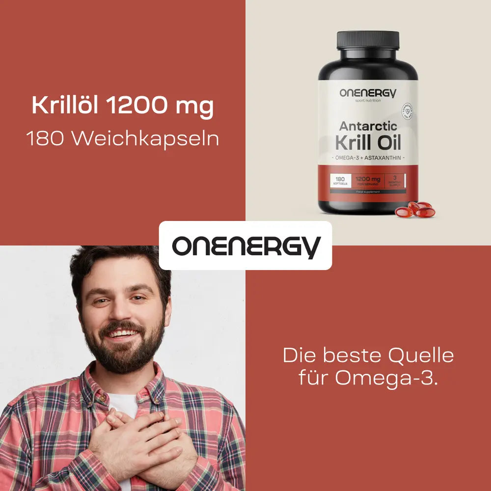 OnEnergy | Krillöl 1200 mg mit Omega-3 + Astaxanthin - 180 Weichkapseln