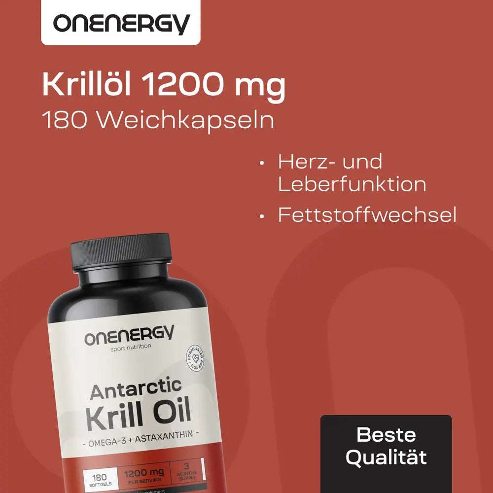 OnEnergy | Krillöl 1200 mg mit Omega-3 + Astaxanthin - 180 Weichkapseln