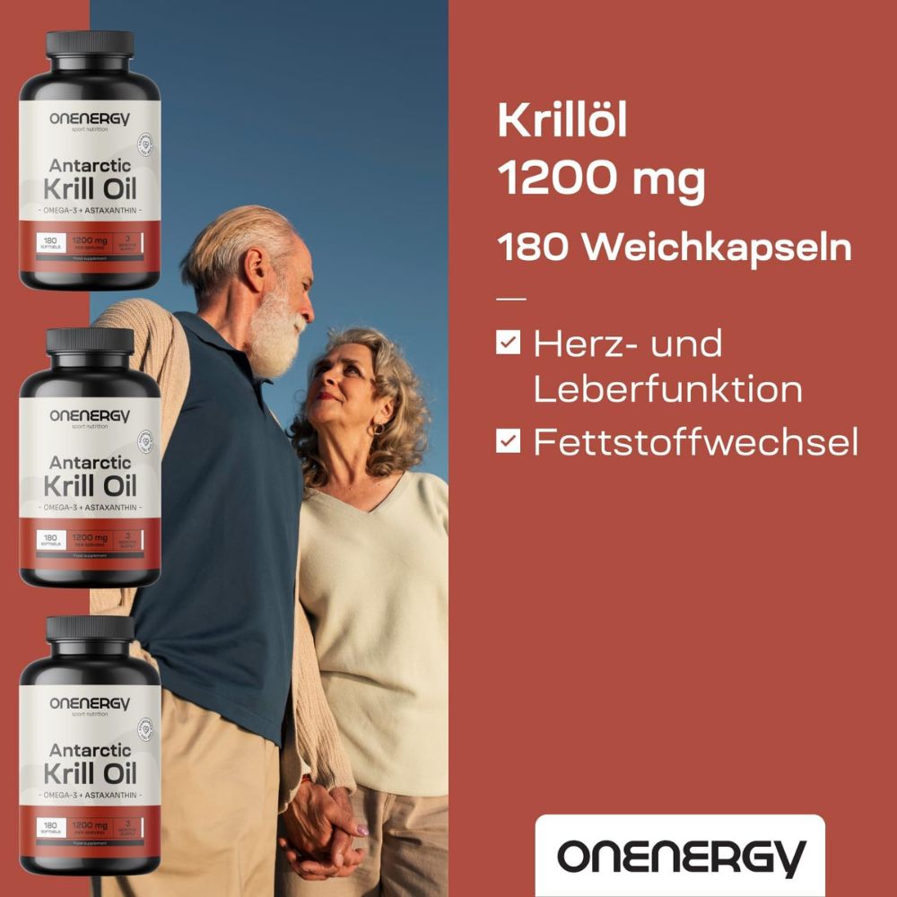 OnEnergy | Antarctic Krillöl 1200 mg mit Omega-3 + Astaxanthin - 180 Weichkapseln