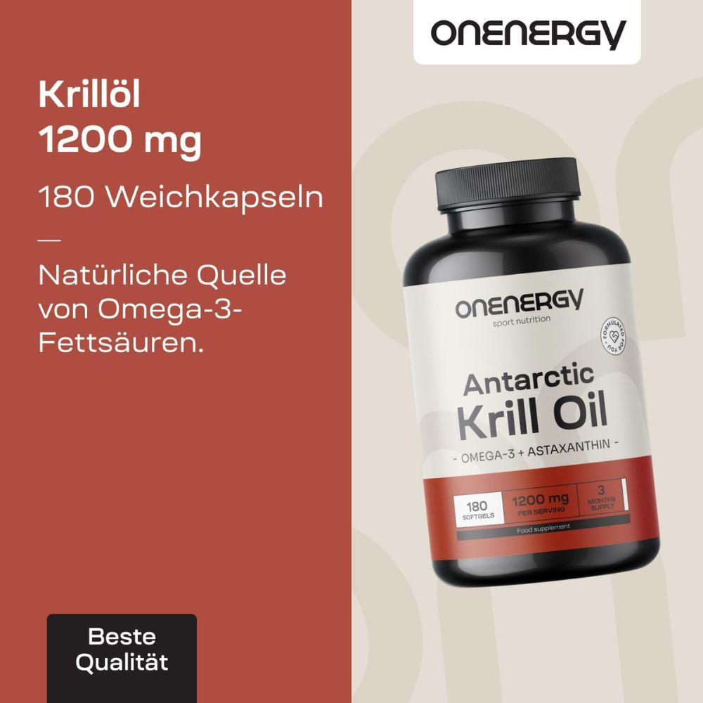 OnEnergy | Antarctic Krillöl 1200 mg mit Omega-3 + Astaxanthin - 180 Weichkapseln
