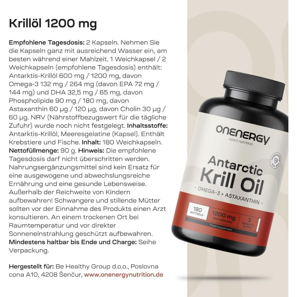 OnEnergy | Antarctic Krillöl 1200 mg mit Omega-3 + Astaxanthin - 180 Weichkapseln
