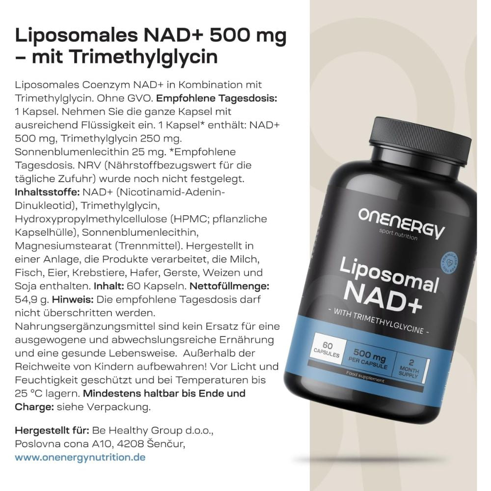 OnEnergy | Liposomales NAD+ 500 mg – mit Trimethylglycin - 60 Kapseln