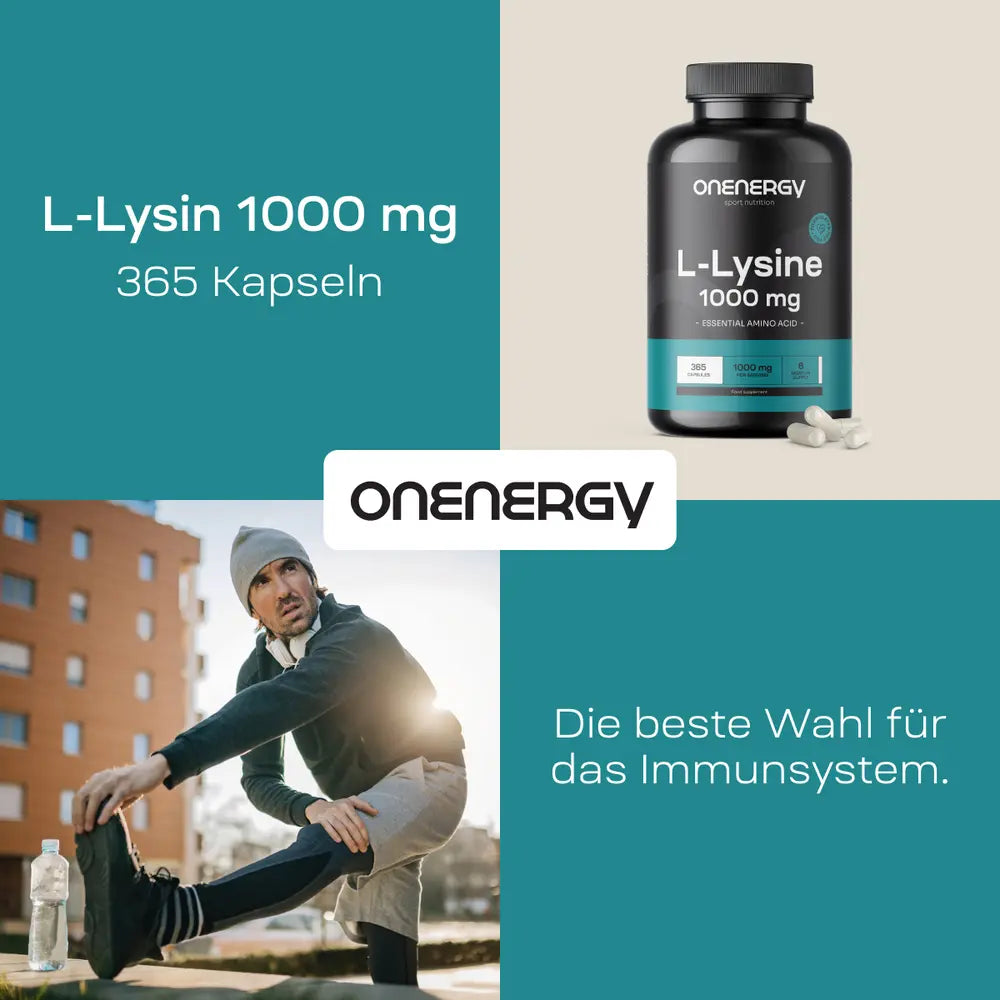 OnEnergy | L-Lysin 1000 mg - eine essentielle Aminosäure - 365 Kapseln