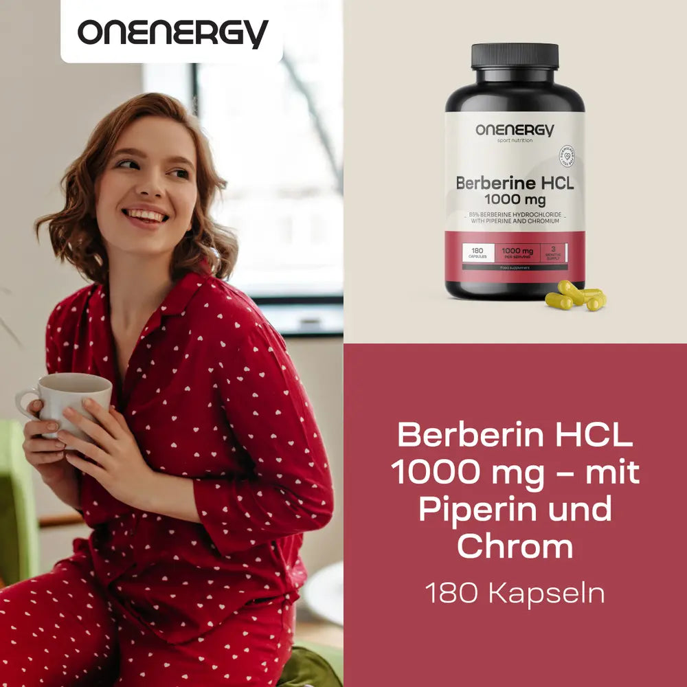 Onenergy | Berberin HCL 1000 mg - mit Piperin und Chrom - 180 Kapseln