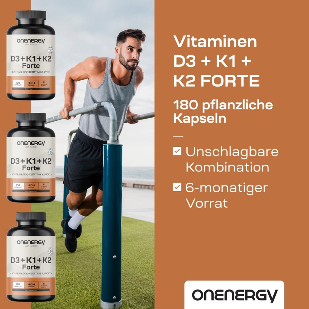 Onenergy | Vitamine D3 + K1 + K2 FORTE - 180 Kapseln