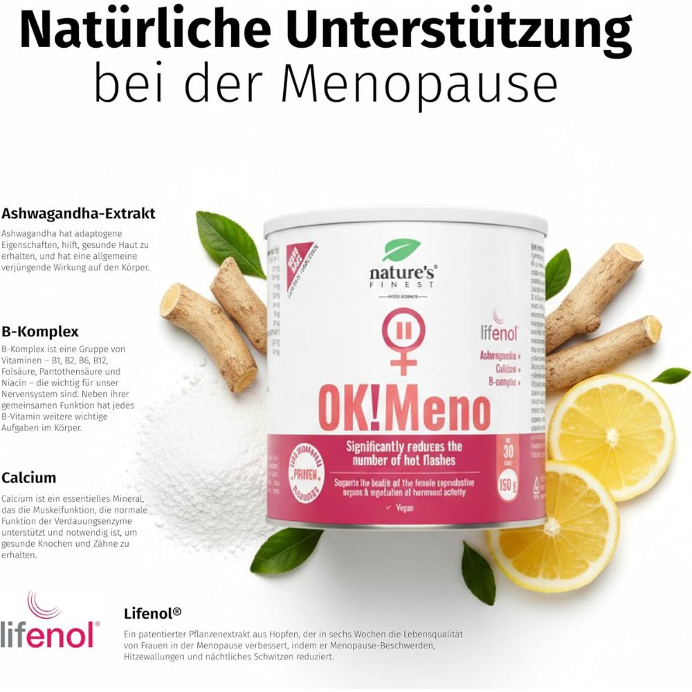 Nature's Finest | OK!Meno – Menopause-Komplex mit Lifenol®, Ashwagandha & B-Vitaminen – 150 g