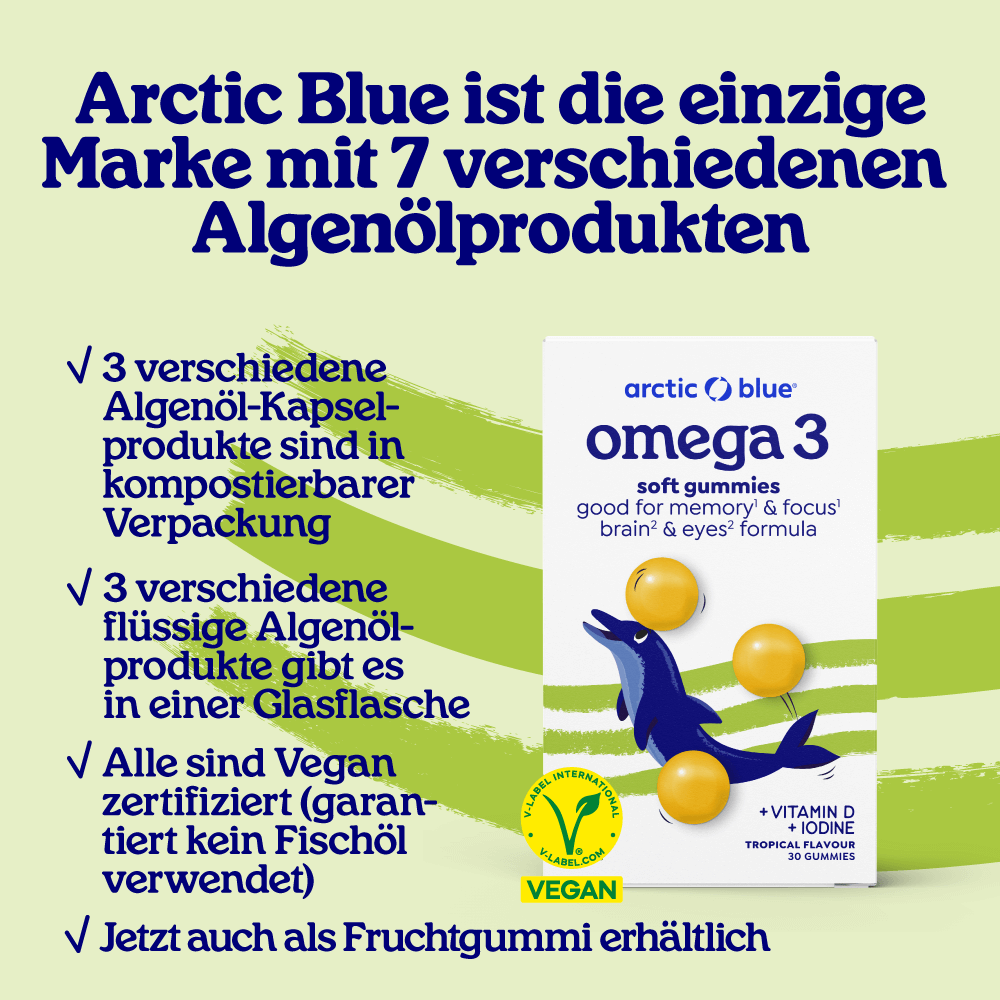 Arctic Blue | Vegane Omega-3-Gummis DHA Vitamin D3 und Jod (30 Gummis)