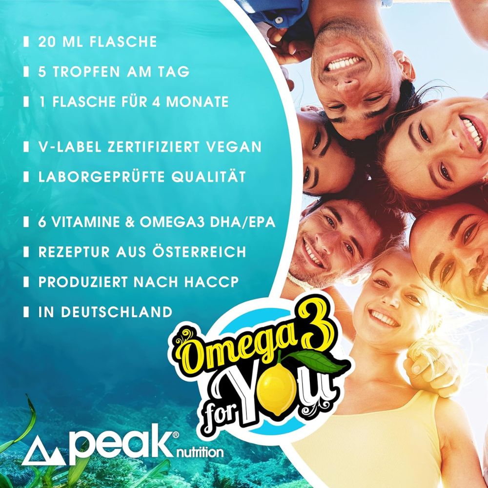 peak nutrition | Omega 3 for YOU - Multivitamin Tropfen für Erwachsene mit DHA + EPA - 20 ml
