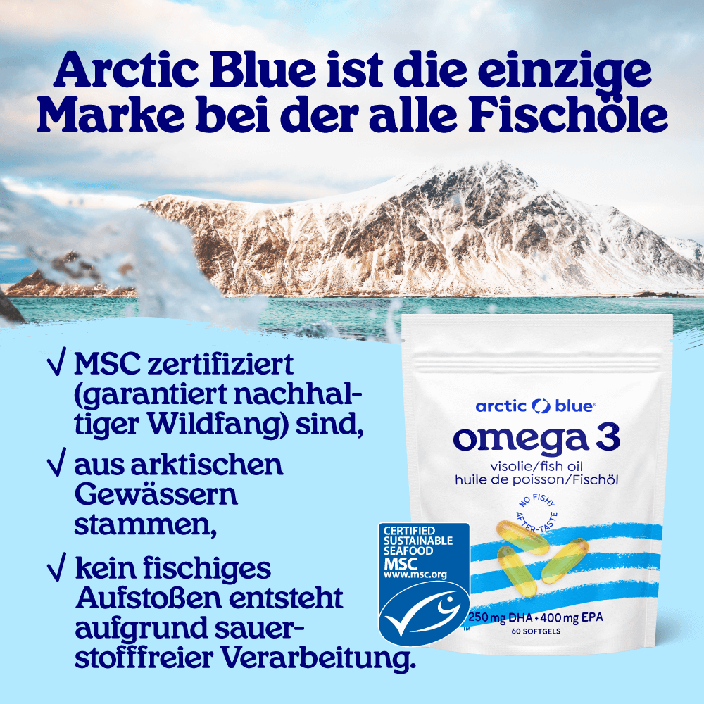 Arctic Blue | Omega3 DHA- und EPA-Fischöl - MSC (60 große Kapseln)