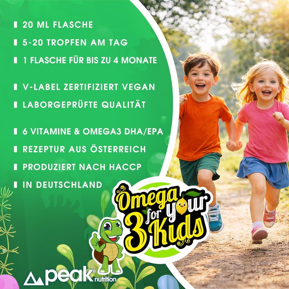 peak nutrition | Omega 3 for your Kids Multivitamin Tropfen für Kinder mit DHA + EPA - 20 ml