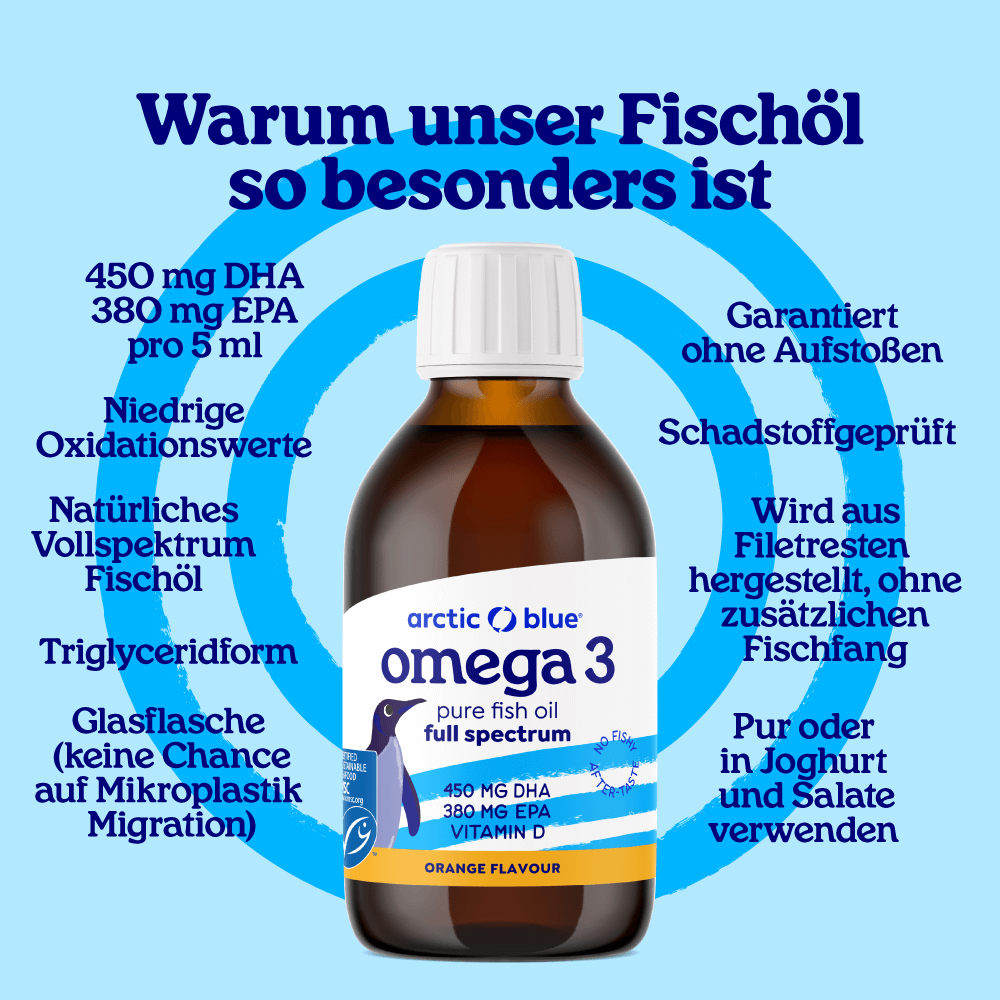 Arctic Blue | Omega 3 DHA- und EPA-Fischöl für Kinder mit Vitamin D3 - MSC (150 ml Flasche)