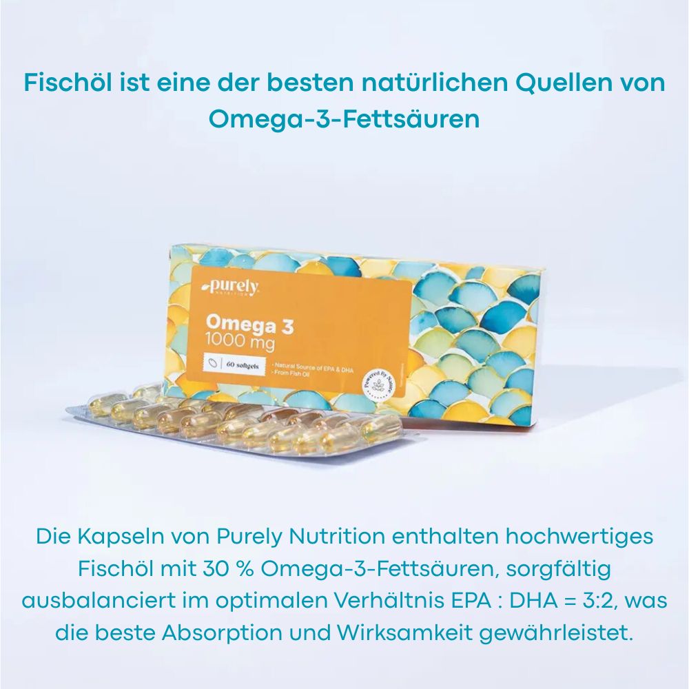 Purely | Omega-3 1000 mg – aus Fischöl - 60 Weichkapseln