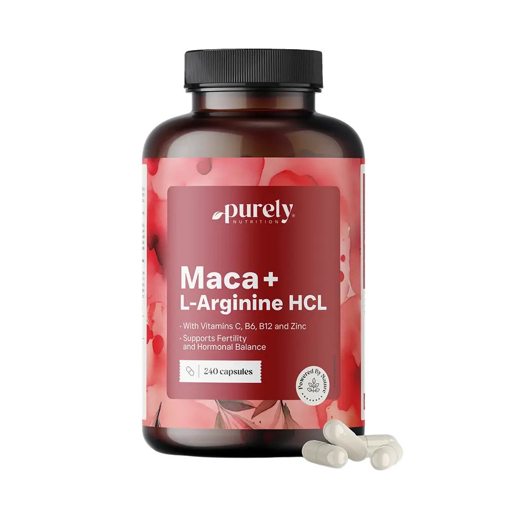 Purely | Maca 4000 mg + L-arginin HCl für Sexualität und Fruchtbarkeit - 240 Kapseln