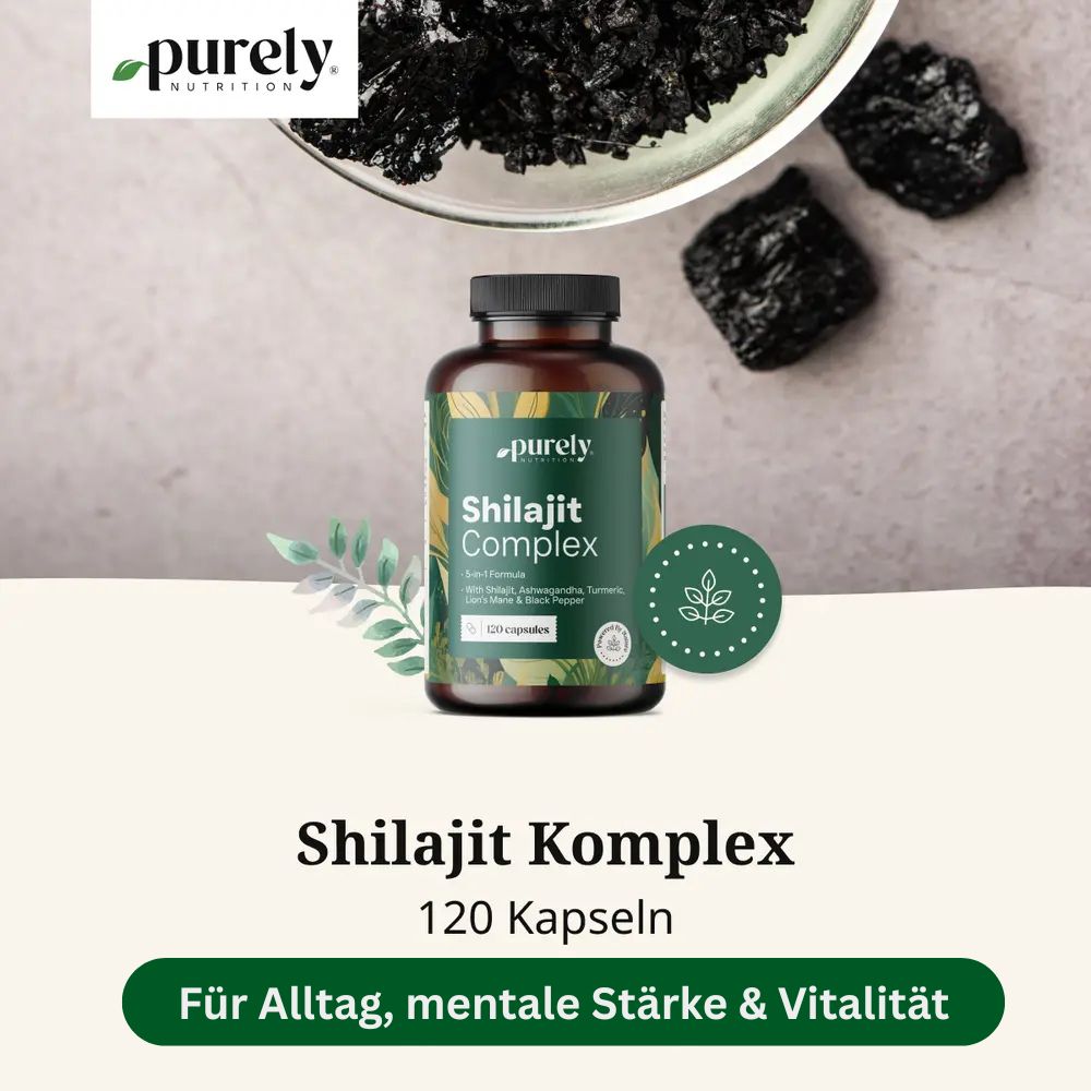 Purely | Shilajit Komplex mit Ashwagandha, Kurkuma und Löwenmähne - 120 Kapseln