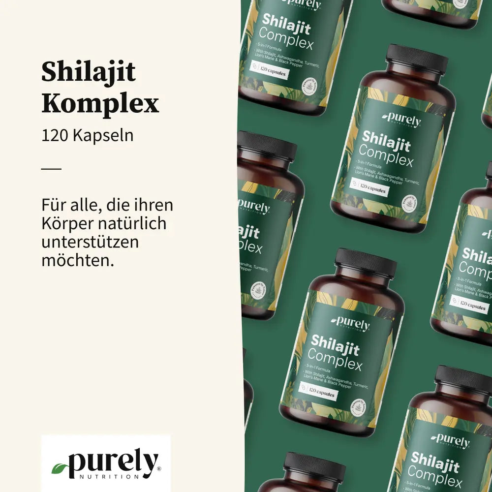 Purely | Shilajit Komplex mit Ashwagandha, Kurkuma und Löwenmähne - 120 Kapseln