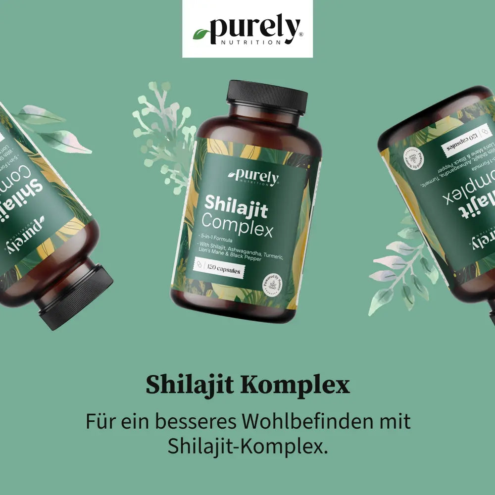 Purely | Shilajit Komplex mit Ashwagandha, Kurkuma und Löwenmähne - 120 Kapseln
