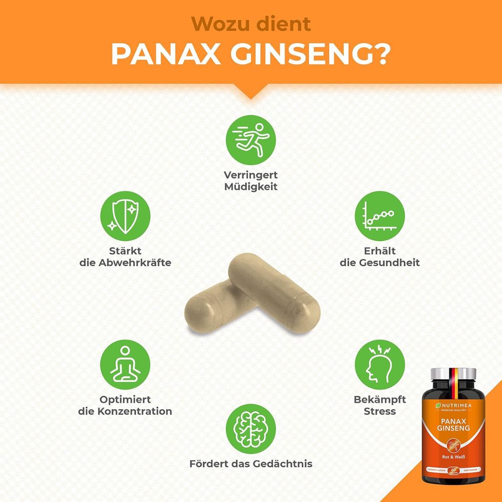 Nutrimea | Panax Ginseng – Roter & Weißer Ginseng – 400 mg Extrakt – 60 Kapseln