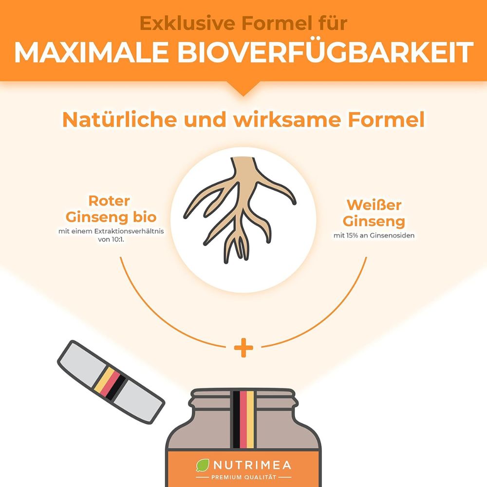 Nutrimea | Panax Ginseng – Roter & Weißer Ginseng – 400 mg Extrakt – 60 Kapseln