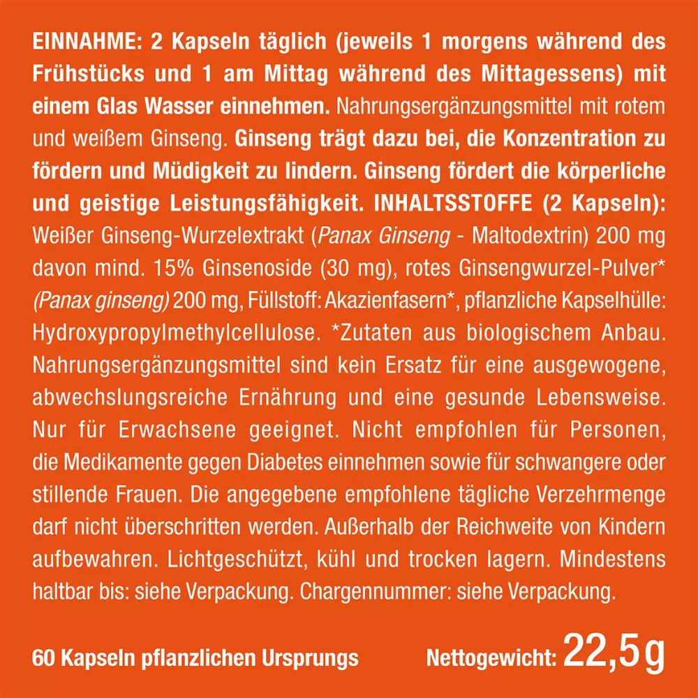 Nutrimea | Panax Ginseng – Roter & Weißer Ginseng – 400 mg Extrakt – 60 Kapseln