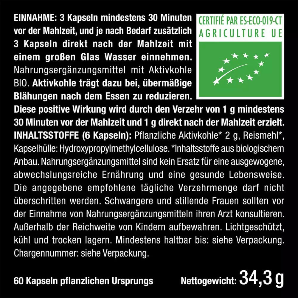 Nutrimea | Rein Pflanzliche Aktivkohle BIO DETOX PURECOAL® – 60 Kapseln
