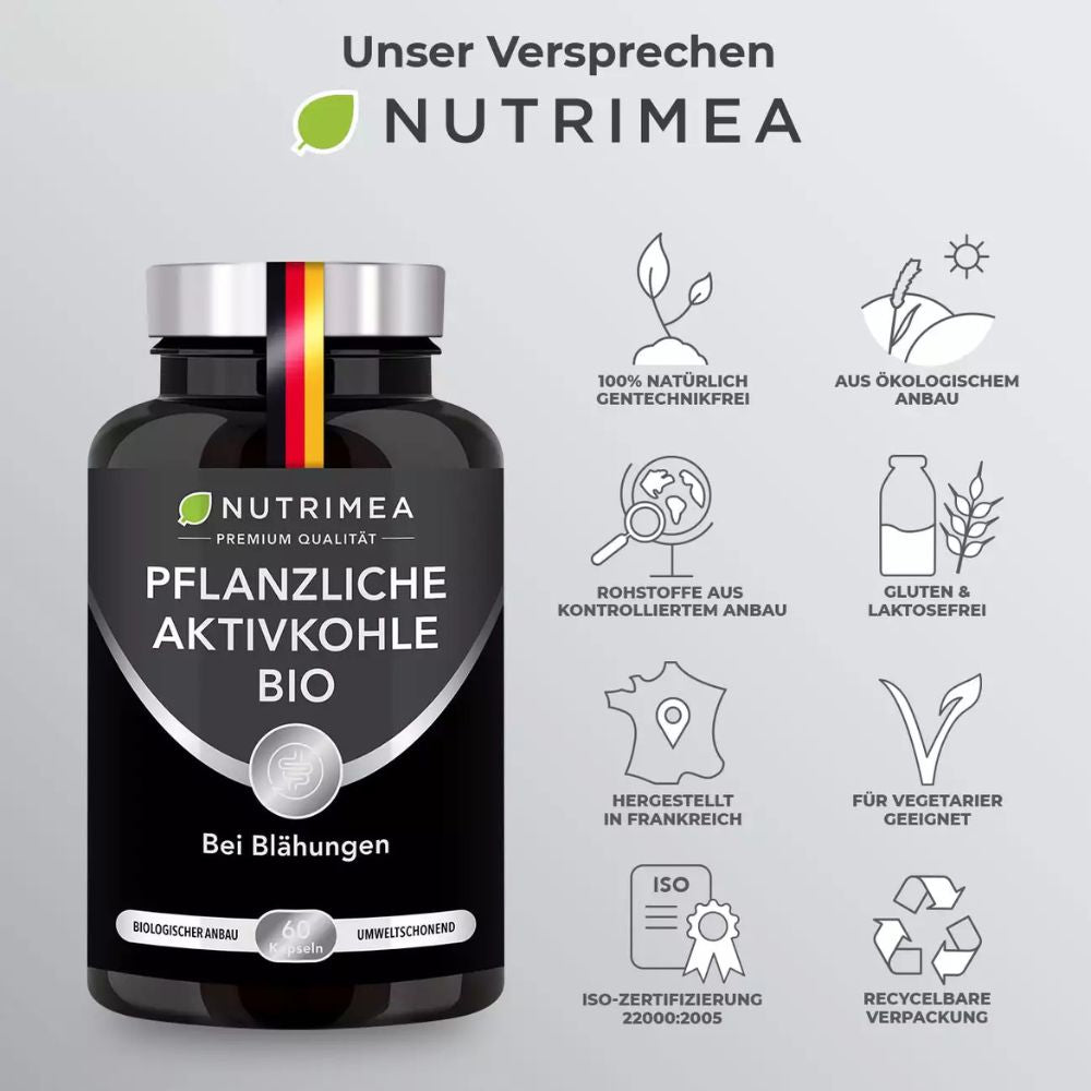 Nutrimea | Rein Pflanzliche Aktivkohle BIO DETOX PURECOAL® – 60 Kapseln
