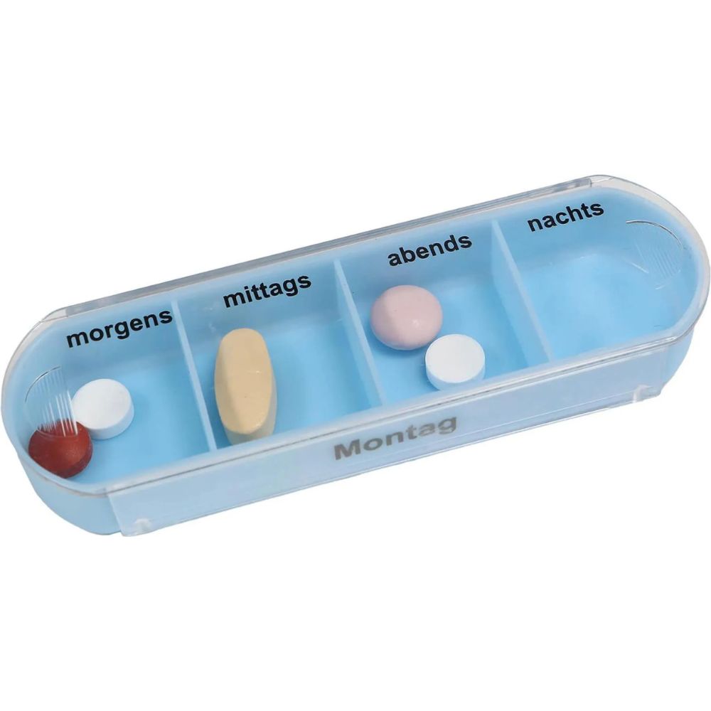 Marvita Med | 7 Tage Pillenbox Turm mit Tageseinteilung - Weiss/Blau