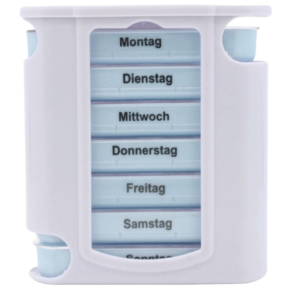 Marvita Med | 7 Tage Pillenbox Turm mit Tageseinteilung - Weiss/Blau