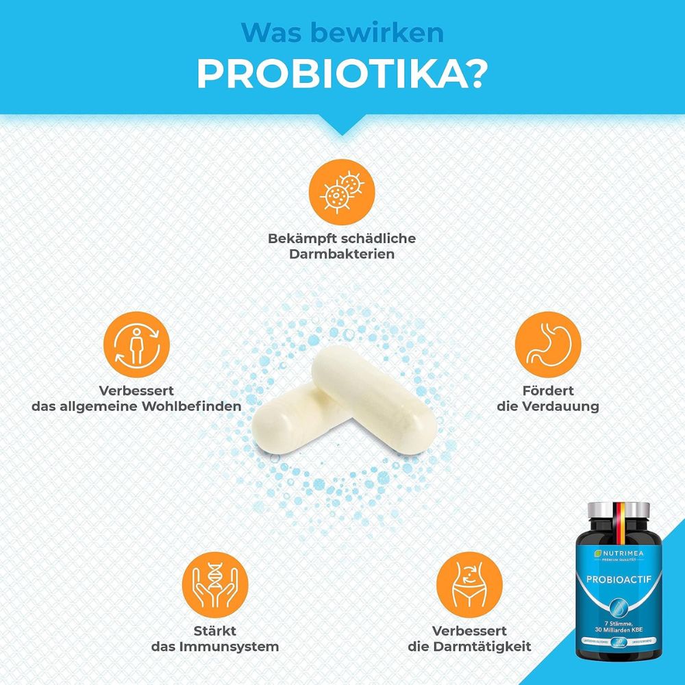 Nutrimea | Probioactif Kulturen-Komplex mit 7 Bakterienstämmen & Vitamin D – 60 Kapseln