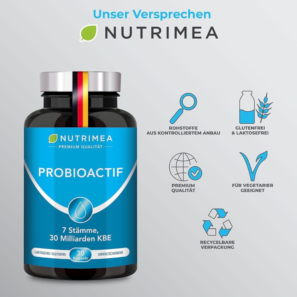 Nutrimea | Probioactif Kulturen-Komplex mit 7 Bakterienstämmen & Vitamin D – 60 Kapseln