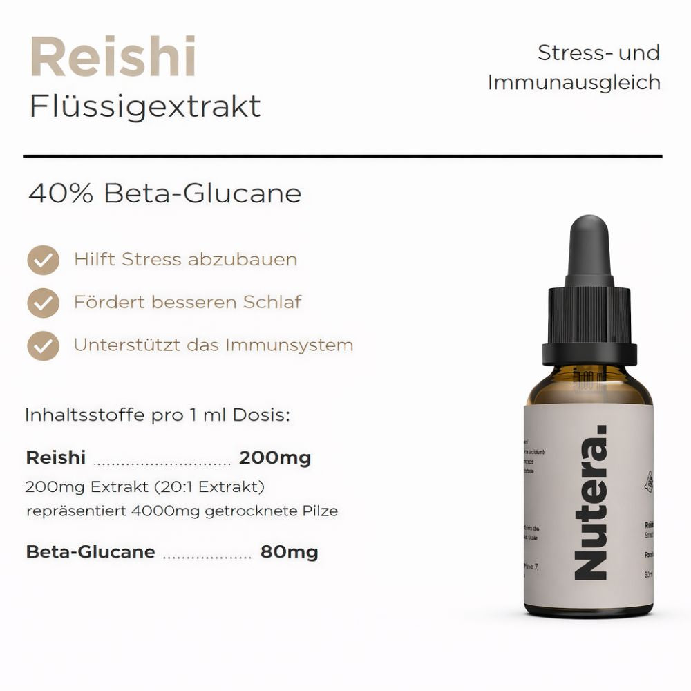 Nutera | Reishi Flüssigextrakt 20:1 zur Unterstützung des Immunsystems - 30ml